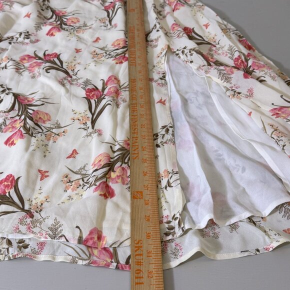 Reformation Leila Inka Smocked Midi Dress XL Ivory Pink Floral Slit - Picture 12 of 16